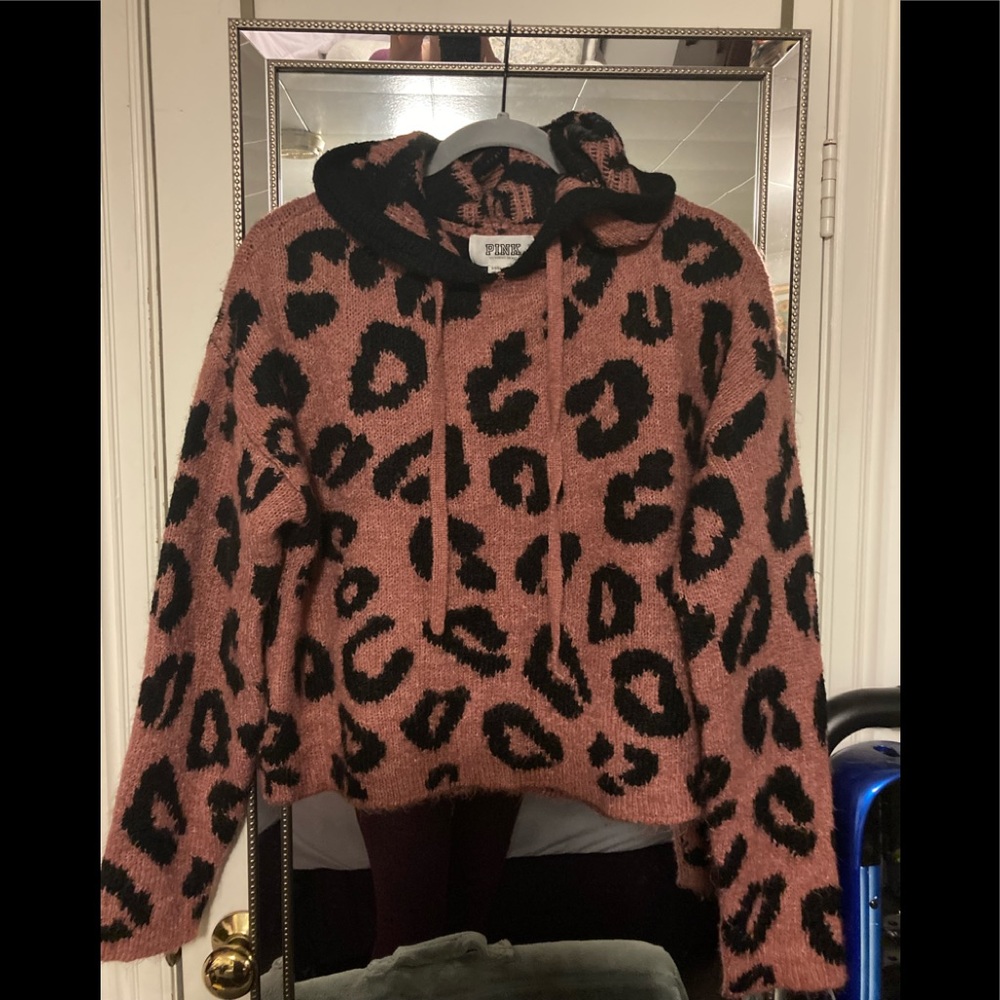 Pink leopard print hooded sweater